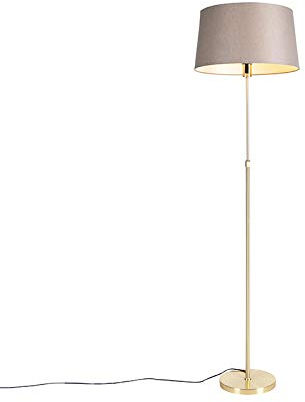 QAZQA - Landhaus I Vintage I Rustikal Stehleuchte I Stehlampe I Standleuchte I Lampe I Leuchte Gold I Messing I messing mit Leinenschirm taupe 45 cm - Parte I Wohnzimmer I Schlafzimmer - Stahl Länglic