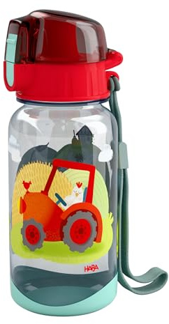 Gourde HABA Ferme – Bouteille d'eau 400 ML avec Tracteur, Sangle de Transport, légère et hermétique pour crèche et Maternelle à partir de 12 Mois – 2012444002