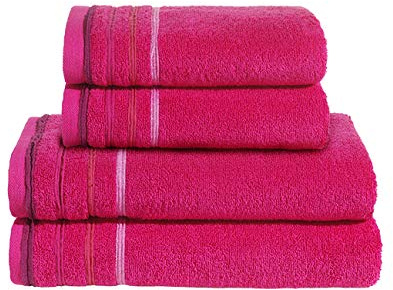 PANA Frottier-Serie Jasmina • Frottee Handtücher Set • weicher Badteppich • 100% Baumwolle • Ökotex Zertifiziert • Set: 2 Handtücher + 2 Duschtücher • Farbe: Fuchsia