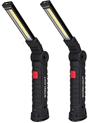 LED Work Light, KATSU 2 Pack Portable USB Rechargeable Torch Inspection Lamps Flashlight with Magnetic Base and Hook, 360° Rotate, 5 Lighting Modes, for Home Garage Workshop Camping Emergency Use