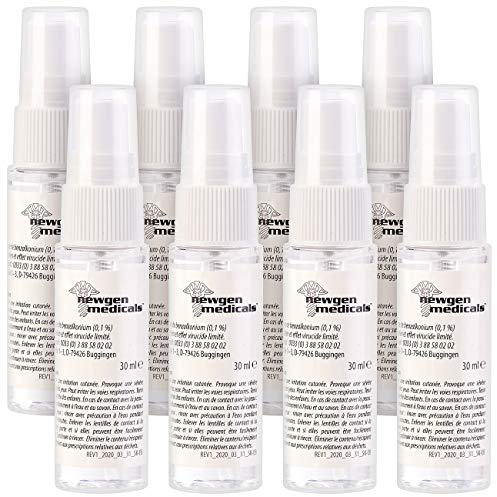 newgen medicals Handdesinfektion: 8er-Set Hand- & Flächen-Desinfektionsspray, alkoholfrei, je 30 ml (Desinfektionsmittel Zerstäuber, Desinfektions-Sprühflasche, Handgepäck)