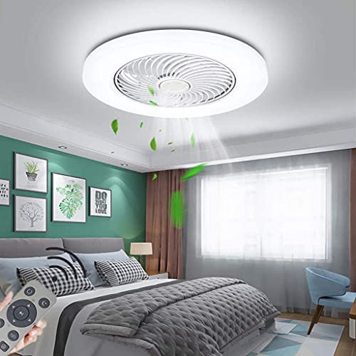 LED Ceiling Fan with Lighting Modern Dimmable 72W Fan Ceiling Lamp Ultra-Quiet Invisible Adjustable Wind Speed Fan Light Bedroom Living Room Restaurant Fan Illumination(Ø52CM)[Energy Class A++],White