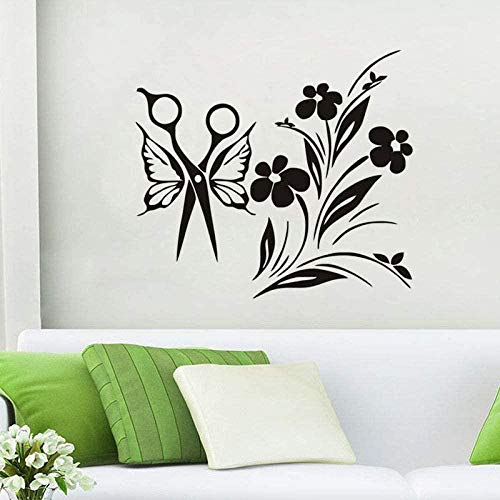 YFKSLAY Schere mit Flügeln abziehbare Friseursalon Wandaufkleber Bouquet Barrierefreie Schönheitssalon Dekoration 56x62cm