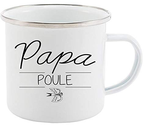 Mug Tasse Rétro en métal émaillé imprimé citation fête des pères Papa poule ref 2185