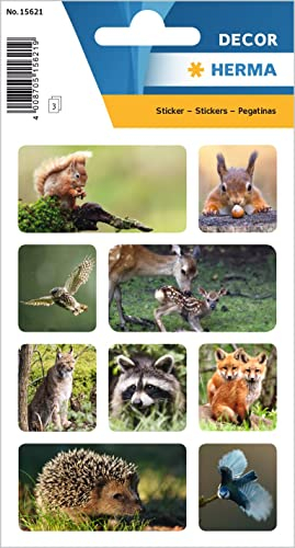 HERMA 15621 Tiere Sticker, Waldtiere (27 Aufkleber, Papier, matt) selbstklebend, permanent haftende Motiv Etiketten für Mädchen und Jungen, bunt