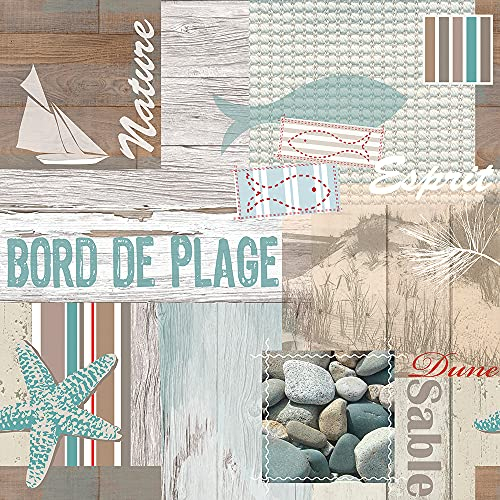 Mambo Design PVC Tischdecke Esprit Maritim Taupe Weiss Wachstuch · Breite & Länge wählbar · abwaschbare Tischdecke · Mint braun, Größe:140 x 200 cm