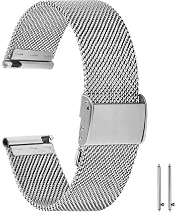 Aliwisdom bracelet de Montre 22mm pour Montre connectée, Smartwatch universelle Métal Acier Maille Bracelets de rechange de à libération Rapide pour Homme Femme (Argenté, 22mm)