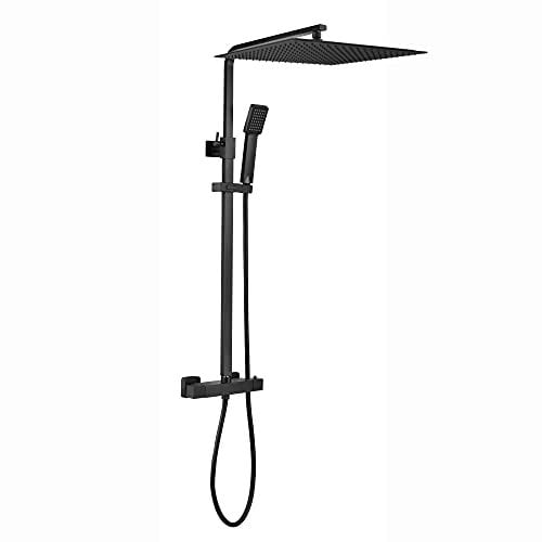 ENKI, ENZO SH0612 Matt Black Shower Set Thermostatic heater 38 Mixer, 400mm Rain Shower and Handheld, Square Mixer System