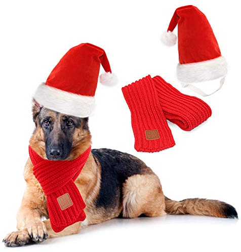 RANYPET Hund Weihnachtsmütze und Schal - Weihnachtshundekostüme Haustier Weihnachtsmütze Weihnachtshundeschal für kleine mittlere und große Hunde
