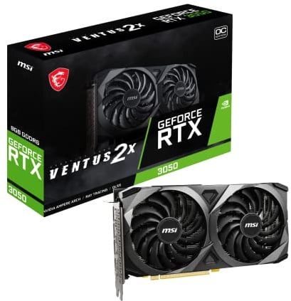 MSI Carte Graphique Gaming GeForce RTX 3050 8 Go GDRR6 128 Bits HDMI/DP PCIe 4 Ventilateurs Torx Twin Fans Ampere OC (RTX 3050 Ventus 2X 8G OC)
