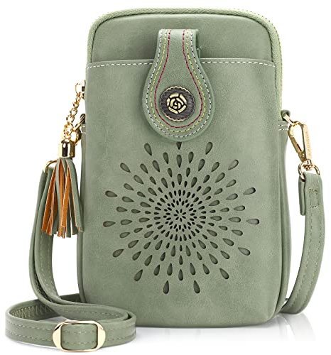 APHISON Designer Phone Bags for Women Crossbody, Sunflower Tassel Vegan Leather Small Crossbody Bags for Women fits Phone Up to 6.7 inches Green