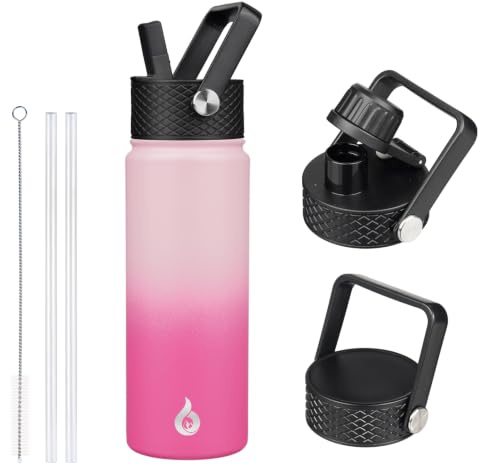 BJPKPK Insulated Water Bottles with Straw Lid, 22oz Cold & Hot Thermos, Stainless Steel Metal Water Bottle with 3 Lids, Reusable Thermos, Cups, Mugs for Daily Use-Cherry