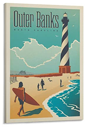 Outer Banks City Retro Reiseposter, Leinwandkunst-Poster und Wandkunstdruck, modernes Familien-Schlafzimmer, Deko-Poster 60 x 90 cm