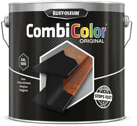 Rust-Oleum CombiColor® Original Couche de finition, Peinture monocouche pour protection des métaux (Pot 2.5L, Noir Brillant RAL9005)