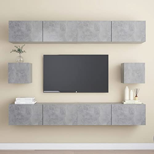MOONAIRY 6-TLG. TV-Schrank-Set, Wohnwand Wohnzimmer, Jugendzimmer Komplett Set, Tv-möbel & Phonomöbel, Schrankwand Wohnzimmer, Anbauwand Wohnzimmer, Betongrau Holzwerkstoff