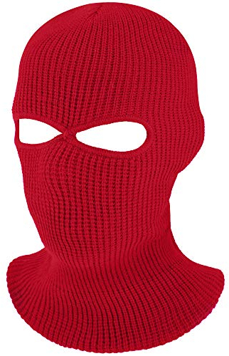 Geyoga Winter Gestrickte Sturmhaube mit 2 Löchern Strick Skimaske Vollgesichtsabdeckung (Erwachsenengröße, Rot)