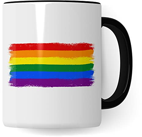 Regenbogen Flagge Tasse Geschenkidee LGBT Kaffeetasse Geschenk für LGBTQ+ Kaffeebecher Equality Becher (Weiß & Schwarz)