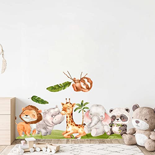 WANDKIND Tiere Afrika Wandtattoo Kinderzimmer V387 | handgezeichnet | AUFKLEBER Kindergarten | Babyzimmer Wandsticker Löwe Giraffe Panda Nilpferd (40 x 40 cm)