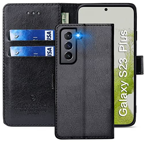 FMPCUON Cover per Samsung Galaxy S23 Plus,Cover in Pelle Samsung Galaxy S23 Plus,Flip Wallet Case Custodia in Pelle PU Premium,con Magnetica a Scatto per Samsung Galaxy S23 Plus,Nero
