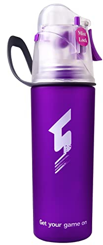Drinking and Misting Water Bottle - Spray Water Bottle BPA Free, Unique Mist Lock Design, Portable Leak-Proof Spray Cup for Cycling Fitness Camping Hiking Outdoors Sports (Purple, 500ml)