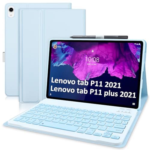 Étui clavier pour tablette Lenovo Tab P11 TB-J606 et Lenovo Tab P11 Plus TB-J607 Espagnol Ñ Clavier 11 Pouces Protecteur SlimShell avec Support et Clavier Bluetooth Aimanté Amovible Bleu