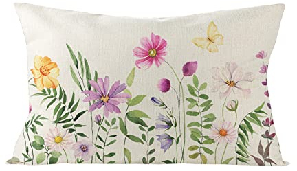Kissenbezug Frühling 30 x 50 cm, Rechteck Frühling Blumen Dekorativ Kissenhülle, Schön Einseitig aus Leinen Kissenbezug, Frühling Blumen Dekokissen für Sofa Schlafzimmer Wohnzimmer (J, 30x50cm)