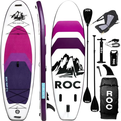 Roc Inflatable Stand Up Paddle Board 10' 6 with Premium SUP Paddle Board Accessories, Wide Stable Design, Non-Slip Comfort Deck for Youth & Adults (Violet W/Kayak Seat)