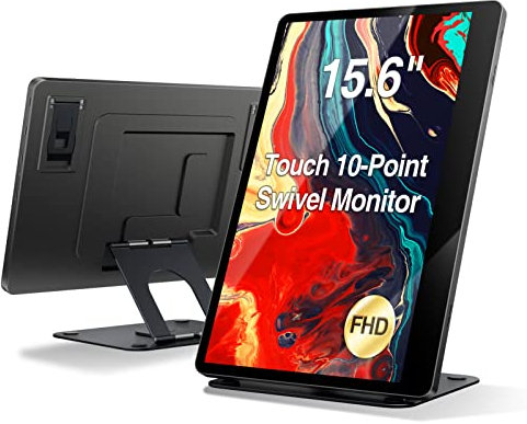 TEAMGEE Monitor Táctil, 15,6 FHD 1080P IPS USB-C Monitor de Pantalla Táctil Portátil con Teclado Táctil Integrado en 9 Idiomas, Soporte Giratorio de 360° y Altavoces Duales para el Hogar y la Oficina