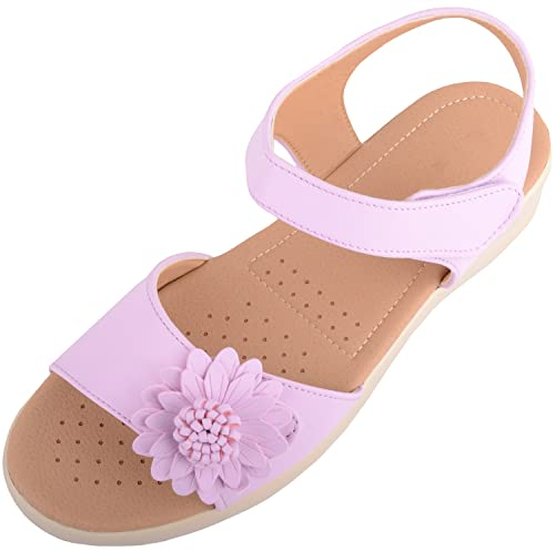 Absolute Footwear Damen-Sandalen zum Hineinschlüpfen, breite Passform, Sommer, Urlaub, Schuhe mit Blumen-Design, Flieder, 39 EU