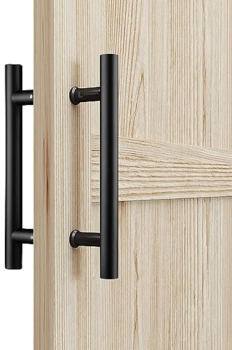 LVYIHAN 12 inch Round Stainless Steel Door Pull Push Handle Double Sided, French Sliding Barn Door Handle, H Shape Home Pull Handles, Black