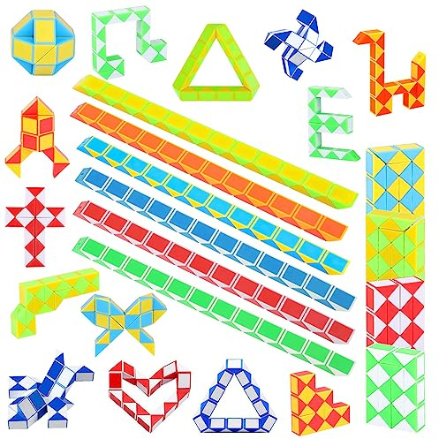SONEER 24 Pack Party Bag Fillers,Twist Puzzle Toys,24 Blocks,Random Color | Mini Magic Snake Cube for Kids Intelligence Development, Party Favours