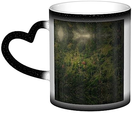 FURLOU Green trees and mangroves on the hill Color Changing Coffee Mug Heat Sensitive Magic Ceramic Heat Changing Star Mug Gifts for Men Women Halloween Birthday Friends