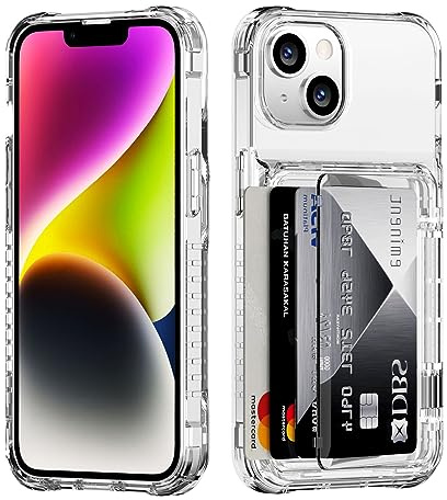 ACANDYA for iPhone 14 Case Wallet for iPhone 13 Case Clear with Card Holder | ID Card Slot Transparent Cover for iPhone 14/13 6.1 inch Heavy Duty Protection Shockproof Anti-Scratch Case for Women Men