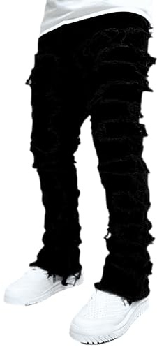 Pantalones de mezclilla ajustados para hombre, ajustados, rasgados, rasgados, ajustados, con parche Y2K, pantalones de mezclilla ajustados para la calle