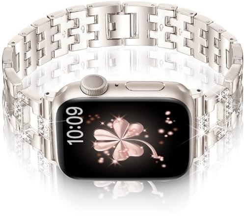 Vamyzji Kompatibel mit Apple Watch Armband 42mm(Series 10) 41mm 40mm 38mm, Metallband für Apple Watch Serie 10 9 8 7 6 5 4 3 2 1 SE, Glitzer Luxus Mode Damen Metall iWatch Armband Frauen, Polarstern