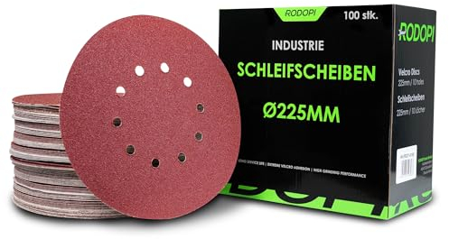 RODOPI Klett Schleifpapier 225mm RedDevil Schleifscheiben für Trockenbauschleifer K40-320 Exzenterschleifer 10 Loch Klettscheibe Zirkonium Korund - 50 Stück K40