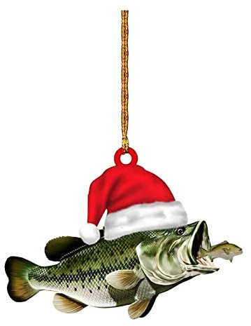 Weihnachtsbaum Deko, Personalisierte Green Bass Fish Forellenflache 2D Weihnachtsschmuck Baumschmuck Rückspiegel Zubehör Mini Weihnachtsschmuck Lustige Weihnachtskugeln Weihnachtsbaum (G, One Size)