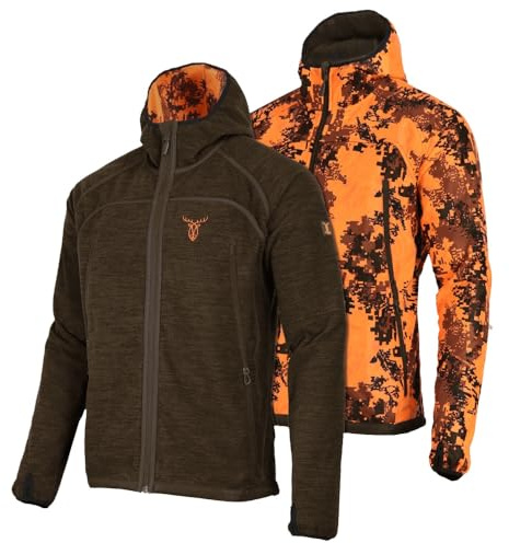Pirscher Gear Fleece-Wendejacke Optimax Blaze, Jagdjacke in Signal-Camo für Drückjagd & Treibjagd - Windblocker & Übergangsjacke in einem
