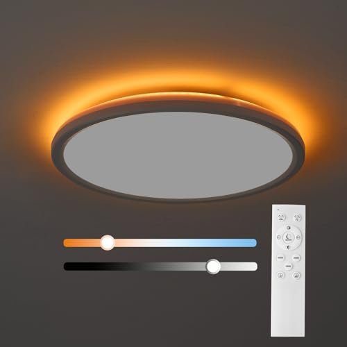 MOSSCO LED Deckenleuchte Set dimmbar mit Fernbedienung + 5W 1800K Nachtlicht | 3000K-6500K & 2800LM | Für Schlaf-/Kinderzimmer | Rund Ø29cm 24W Weiß