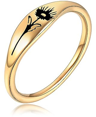 Joliernelle Gold Geburtsblume September Ring Personalisiertes Geschenk für Damen Siegelring Größe 52
