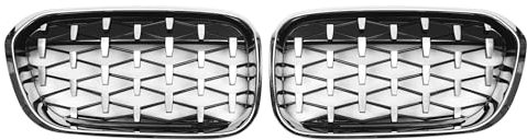 X AUTOHAUX Frontgrill für BMW 1er Serie F20, Frontstoßstangen-Kühlergrill, Diamantstern, Chrom, Silberton, 1 Paar