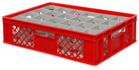 BRB Gläserkiste 600x400 mm für 15, 24, 33 oder 40 Gläser, farbig (Rot, für 24 Gläser Ø 87 mm, Glashöhe max 122 mm)