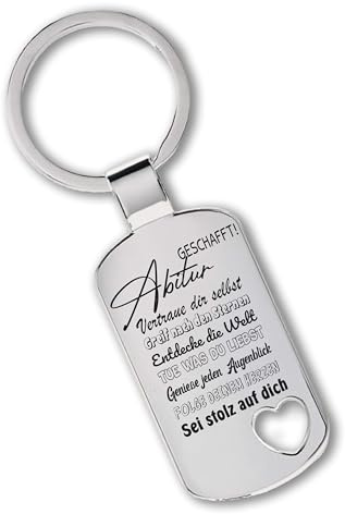 Lieblingsmensch personalisierter Gravur Edelstahl Schlüsselanhänger mit ausgestanztem Herz | Abitur geschafft! | Schlüsselanhänger zum Abiturabschluss | Auto Anhänger inklusive Schlüsselring