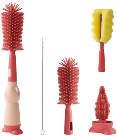 AiQInu Baby Flaschenbürste Set, Silikon Babyflaschenbürste 4 in 1, 360°-Reinigung ohne Sackgassen, BPA-frei, mit Weicher Bürste, Nippelbürsten-Strohreinige, Geeignet für Baby-Nippel und -Flaschen