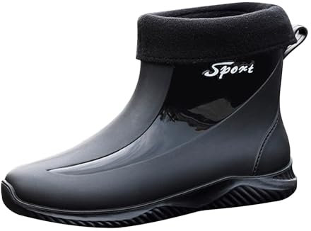 Uomo Breve Cotone Rainboots Stivali di Gomma per Giardino Uomo Pioggia Calzature Pioggia Stivali Stivali Stivali Inverno, Nero , 41 1/3 EU