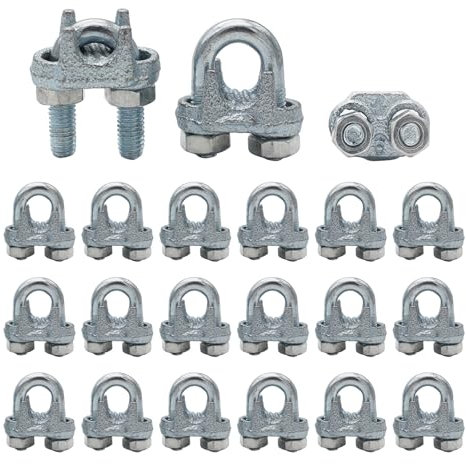 Abrazadera de clip de cable de alambre de 1/4 pulgadas, clips de cuerda de alambre chapados en zinc, 18 piezas (M6)