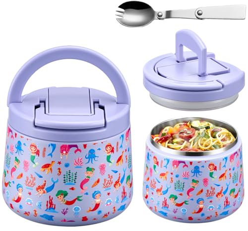 Itslife Thermobehälter für Essen 420ml, Warmhaltebehälter Essen Edelstahl mit Deckel und Löffel, Thermo Lunchbox Kinder Auslaufsicher, Essensbehälter für Picknick, Schulen und Büros, Ozean