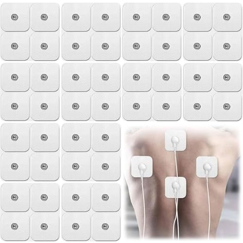 48 Elettrodi TENS autoadesivi 5x5 cm Super Morbidi e Riutilizzabili, Compatibili con Dispositivi TENS/EMS, Connettore da 3,5 mm, Ideali per Terapia del Dolore e Stimolazione Muscolare