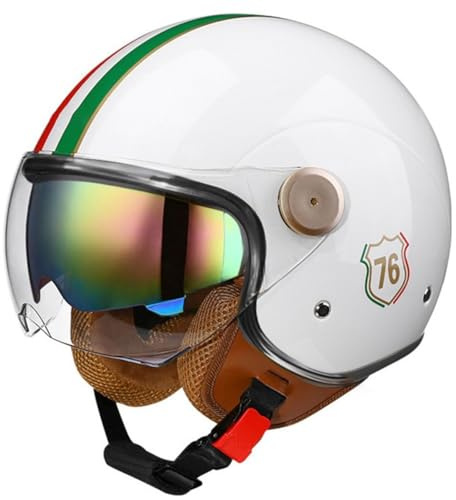 Casque Ouvert Moto 3/4 Unisexe Adulte Double Visière Solaire Modulable, Style Rétro Vintage Approuvé Dot/ECE