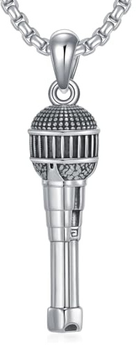 PDTJMTG Microphone Necklace for Men 925 Sterling Silver Music Pendant Necklaces Jewelry for Dad Son